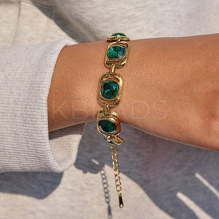 304 Stainless Steel & Glass Link Bracelets for Women SA-CBA8C9C-07G-1