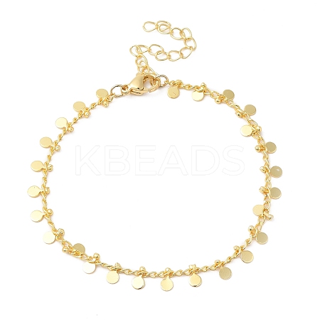 Brass Flat Round Charms Chain Bracelets for Women BJEW-G672-04G-1