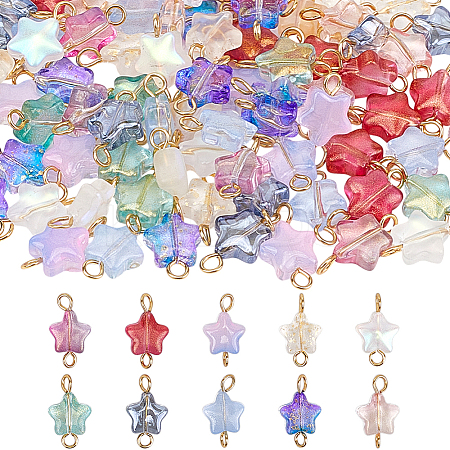 100Pcs 10 Styles Star Glass Connector Charms PALLOY-HY00074-1