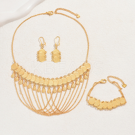 Simple and Stylish 18K Gold Plated Brass Coin Necklace & Dangle Earrings & Bracelet Set for Women MD1879-1