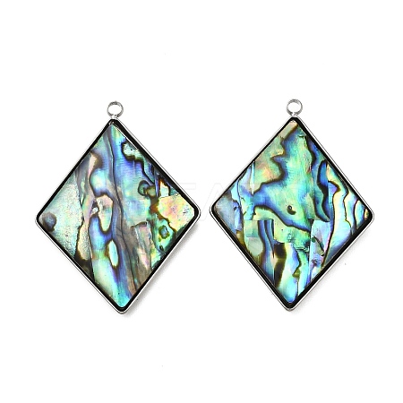 304 Stainless Steel Pave Natural Paua Shell Pendants X-STAS-Z125-01D-P-1
