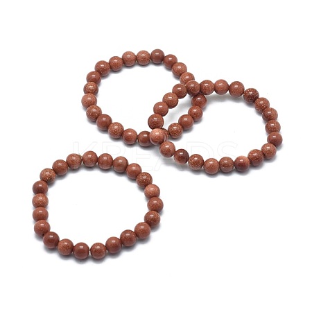 Synthetic Goldstone Beads Stretch Bracelets BJEW-G617-01B-01-1