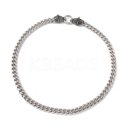 201 Stainless Steel Curb Chains Necklace with Wolf Clasps for Men Women NJEW-E155-07P-1-1