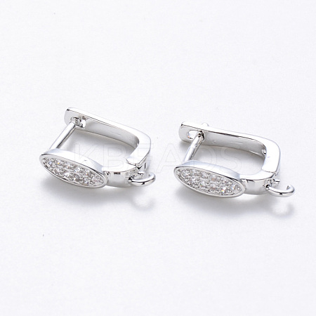 Brass Micro Pave Cubic Zirconia Hoop Earring Findings with Latch Back Closure KK-T048-032P-NF-1