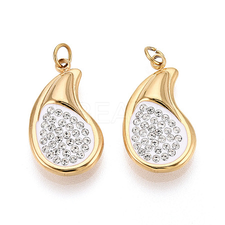 304 Stainless Steel and Handmade Polymer Clay Crystal Rhinestone Pendants STAS-T069-62-1