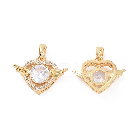 Brass Micro Pave Clear Cubic Zirconia Pendants KK-E068-VC447-1