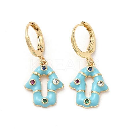 Hamsa Hand Real 18K Gold Plated Brass Dangle Hoop Earrings EJEW-L268-040G-02-1