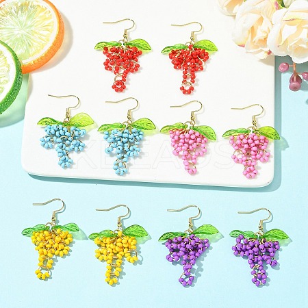 Grape Weave Glass Seed Beads Dangle Earrings EJEW-MZ00731-1
