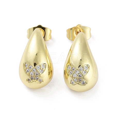 Teardrop Rack Plating Brass Cubic Zirconia Stud Earrings for Women EJEW-B047-02G-08-1