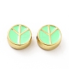 Flat Round with Peace Sign Brass Enamel Beads KK-G419-05G-01-2