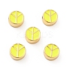 Flat Round with Peace Sign Brass Enamel Beads KK-G419-05G-08-1