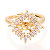 Rhombus Brass Micro Pave Clear Cubic Zirconia Cup Peg Ring Settings KK-T076-17G-2