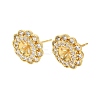 Flower Brass Micro Pave Clear Cubic Zirconia Stud Earring Findings KK-D102-07G-1