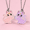 2Pcs Zinc Alloy Enamel Magnetic BFF Cat Shaped Split Pendant Friendship Necklaces for Girls FS-WG880EB-01-1