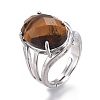Adjustable Faceted Natural Tiger Eye Finger Rings RJEW-I068-B02-1-1