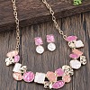 Flat Round & Oval & Square Zinc Alloy Enamel Pendant Necklaces & Stud Earrings Sets WG42338-07-2