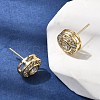 Flat Round Brass Micro Pave Clear Cubic Zirconia Stud Earrings EJEW-H180-13G-3