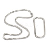 304 Stainless Steel Cuban Link Chain Bracelets & Necklaces Jewelry Sets SJEW-B019-03A-P-1