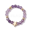 Round Natural Apatite & Green Aventurine & Amethyst & Moss Agate Beads Stretch Rings for Women RJEW-JR00714-02-4