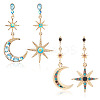 2 Sets 2 Styles Colorful Rhinestone Moon & Star Asymmetrical Earrings EJEW-FI0001-22-1