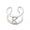 Clear Cubic Zirconia Initial Letter Open Cuff Ring RJEW-A012-01P-K-1