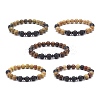 Natural Lava Rock & Wood Beaded Stretch Bracelet BJEW-JB08534-02-1