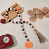 Halloween Round Natural Wood Beaded Wall Hanging Ornaments HJEW-WH20004-15-3