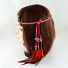 Women's Dyed Feather Braided Suede Cord Headbands OHAR-R183-04-2