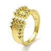 Brass with Cubic Zirconia Open Cuff Ring RJEW-B051-25G-1
