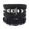 4Pcs 4 Styles Alloy Artificial Leather Cord Bracelet Sets for Men FS-WG9743B-02-1