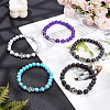 5Pcs 5 Style Natural & Synthetic Mixed Gemstone Round & Hamsa Hand Beaded Stretch Bracelets Set for Women BJEW-AN0001-33-7