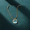 304 Stainless Steel & Dark Turquoise Cat Eye Square Pendant Round Snake Chain Necklaces for Women NJEW-K255-47G-1