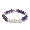 Natural Amethyst & Pearl Beaded Stretch Bracelet for Women BJEW-JB09384-03-1