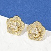 Flower Brass Micro Pave Clear Cubic Zirconia Stud Earrings X-EJEW-M082-19G-2