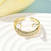 Brass Micro Pave Cubic Zirconia ABS Imitation Pearl Cuff Rings RJEW-D307-02G-C-3