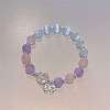 Bowknot Alloy Cat Eye & Natural Amethyst Round Beaded Charm Bracelets WG18D49-04-1