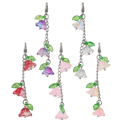 5Pcs Lily of the Valley Acrylic & Glass Pendant Decorations HJEW-JM02419-S-1