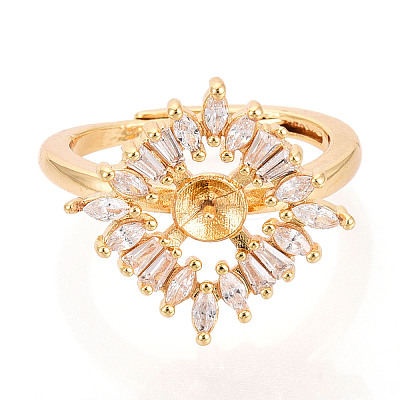 Rhombus Brass Micro Pave Clear Cubic Zirconia Cup Peg Ring Settings KK-T076-17G-1