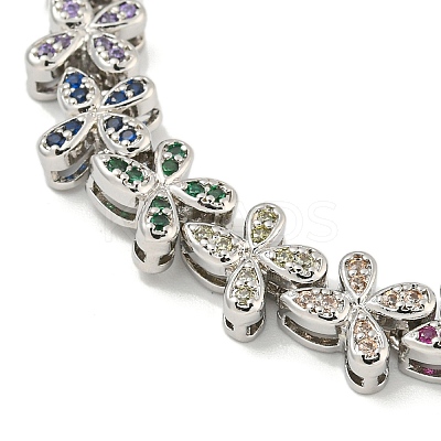 Rack Plating Brass Pave Cubic Zirconia Butterfly Link Bracelets for Women BJEW-B110-05P-1