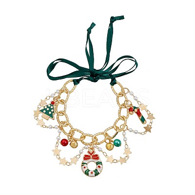 Christmas Alloy Enamel Imitation Pearl and Polyester Charm Bracelets for Women FS-WG9C2A3-06-1