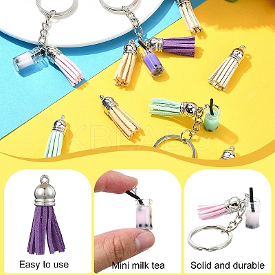 DIY Iron & Glass Bottle with Faux Suede Tassel Pendant Keychain Making Kits DIY-YW0009-99-1