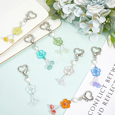 7Pcs 7 Colors Acrylic Flower Pendant Decorations HJEW-SC0002-09-1