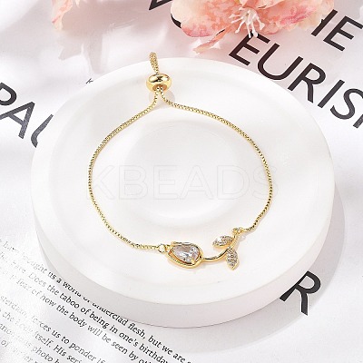 Brass Micro Pave Clear Cubic Zirconia Slider Bracelets BJEW-C089-05G-1