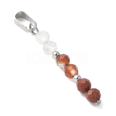 Faceted Round Natural Quartz Crystal & Carnelian & Red Jasper Beaded Pendants PALLOY-JF03529-01-1