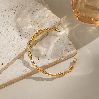 304 Stainless Steel Cuff Bangles for Women BJEW-L717-01G-1