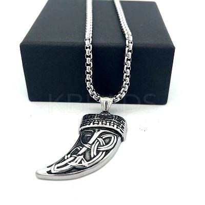 304 Stainless Steel Punk Tiger Tooth Shaped Pendant Necklaces for Men Women DC8418-1