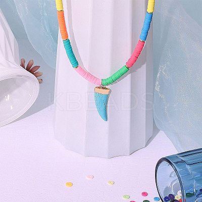 Handmade Polymer Clay Heishi Beads Pendant Necklaces X1-NJEW-JN02816-1