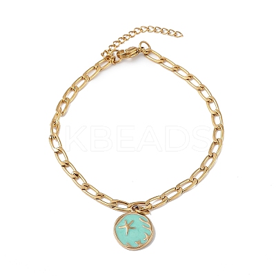 Ion Plating(IP) Enamel Starfish Charm Bracelet with Curb Chains BJEW-G669-26G-1