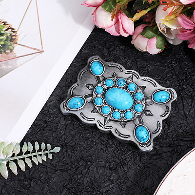 Bohemia Synthetic Turquoise Belt Buckle for Men FIND-WH0156-44-1