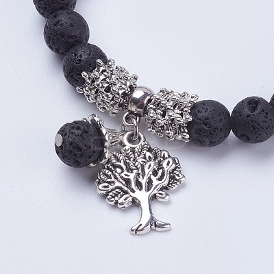 Natural Lava Rock Stretch Charm Bracelets X-BJEW-JB03478-01-1